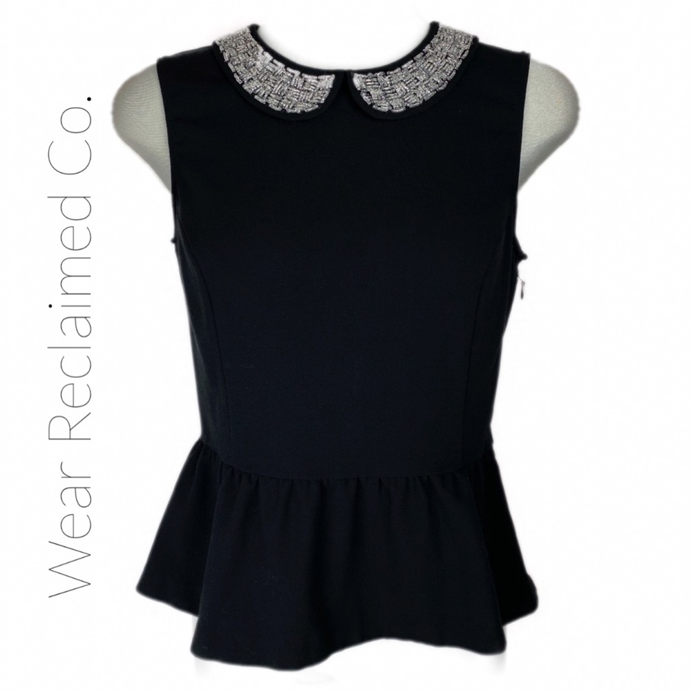 Formal Sleeveless Peplum Top with Beaded Collar